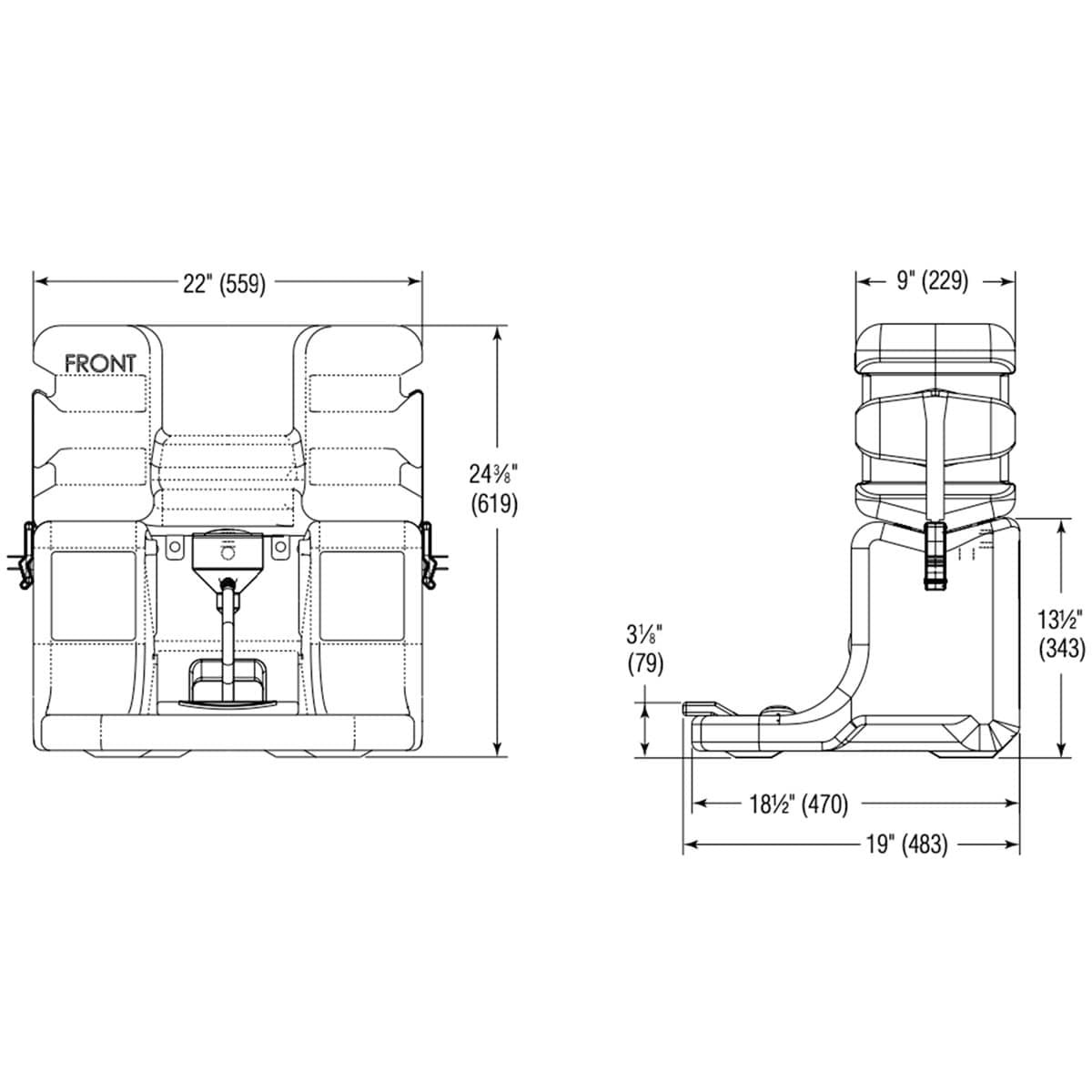 Dimensions for the Bradley Gravity Fed Eyewash Station – S19-921