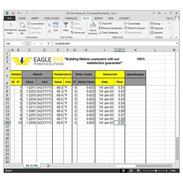 Screen Shot of Eagle Eye Power Solutions SG-Ultra data