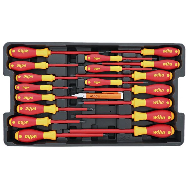 Wiha Tools19-Piece Insulated SoftFinish Screwdriver and Cat III Voltage Detector Set with Toolbox Tray